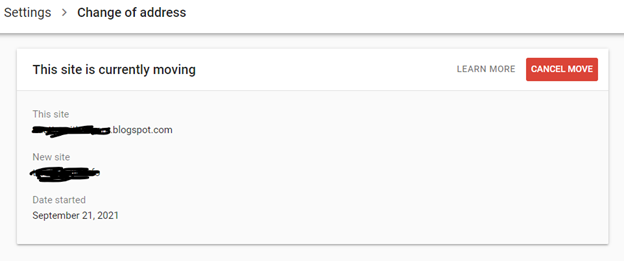 The site is currently moving to new domain in search console
