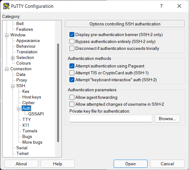 Uploading the generated key to putty