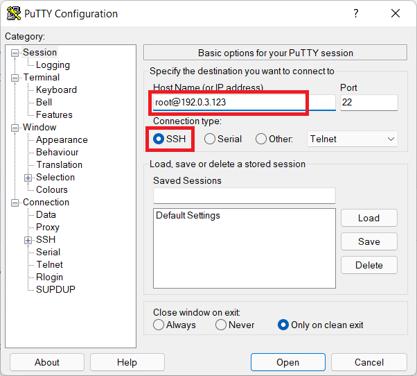 putty configuration using ssh key