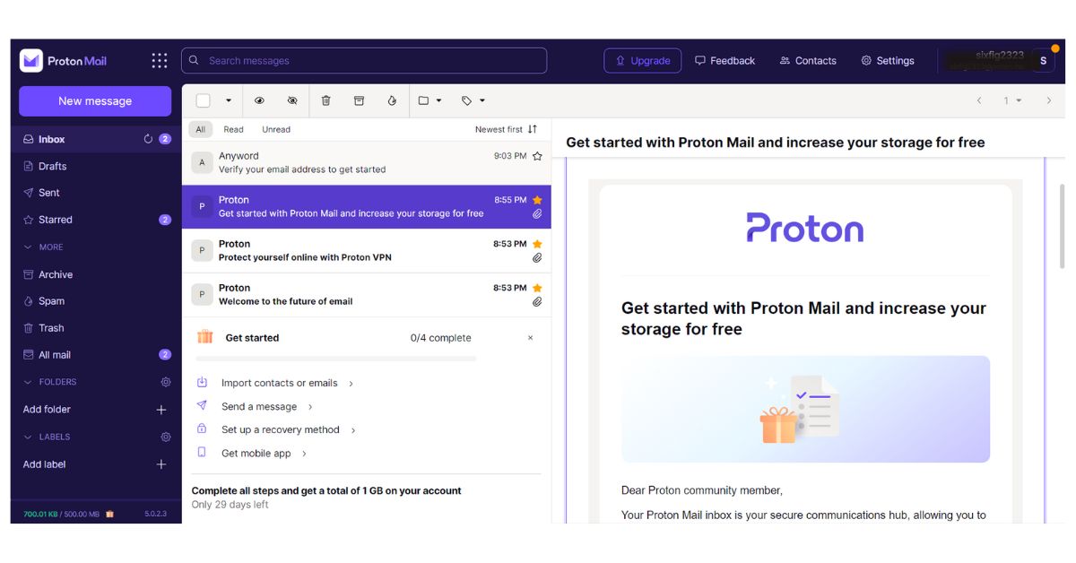 proton mail inbox