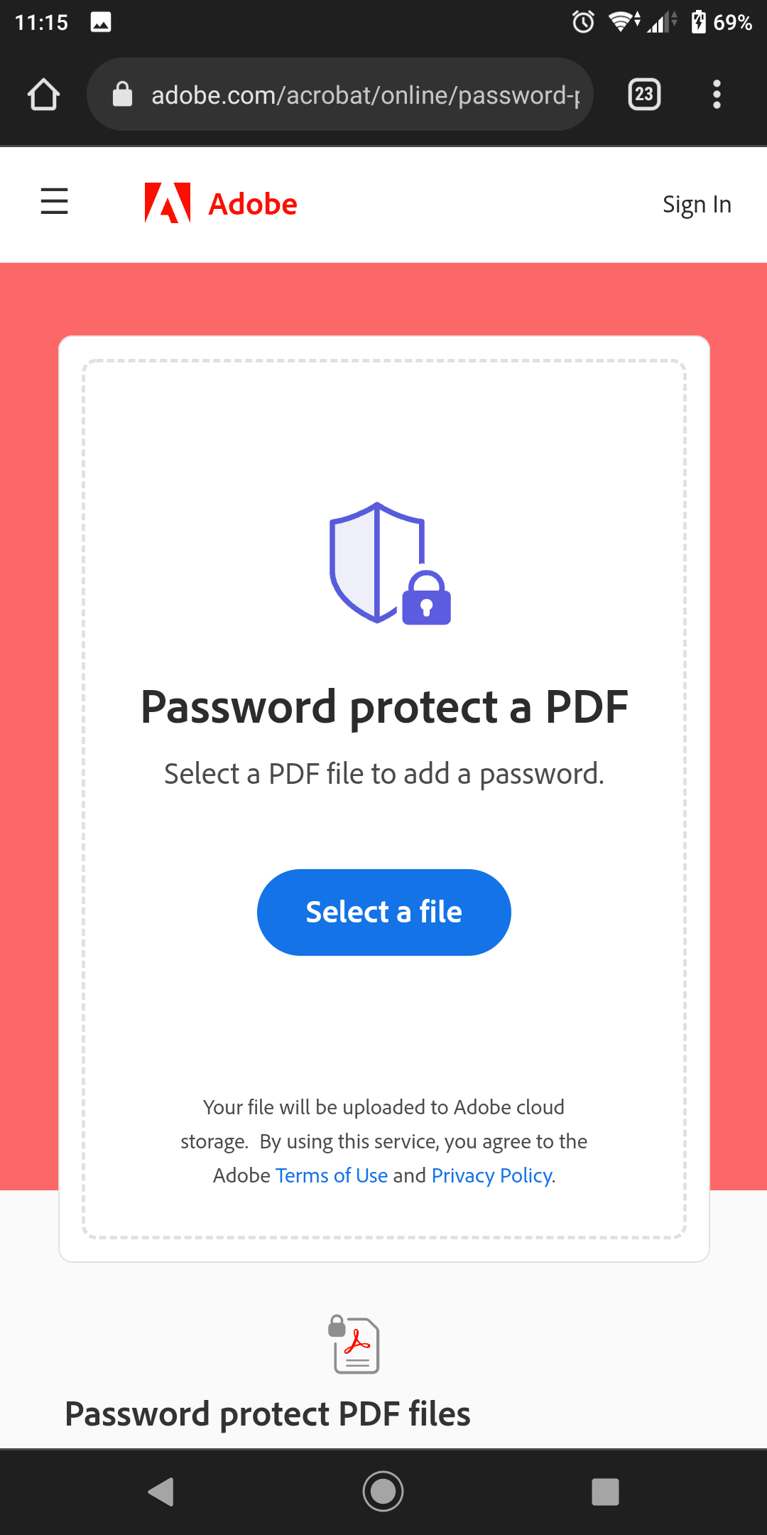 upload a document to password protect it