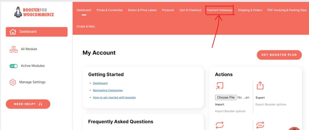 WooCommerce payment gateways settings in booster