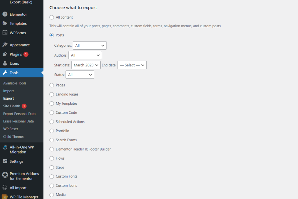 Select contents you want to export