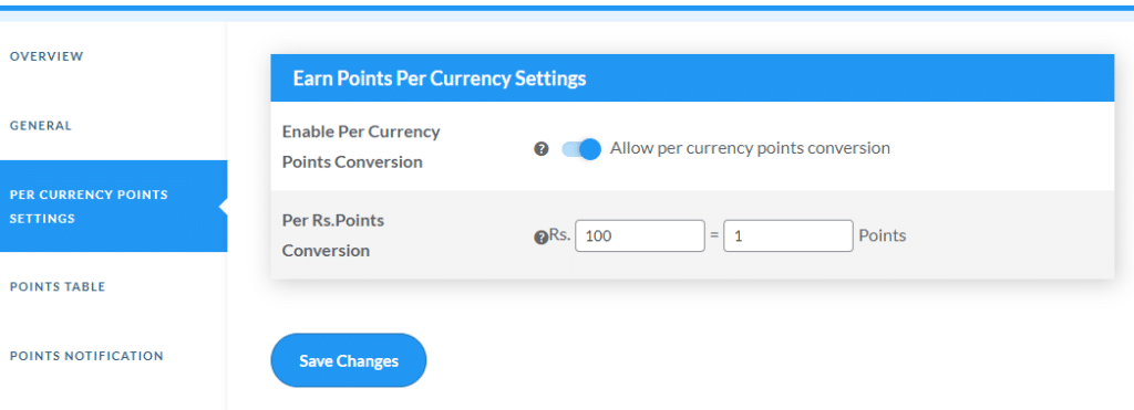 Earn points per currency settings for allocating points for total amount of order